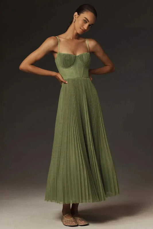 Mirren™ – Pleated High-Waist Midi Dress for Everyday Grace