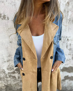 Marika™ – Denim & Suede Contrast Coat for Effortless Statement Style