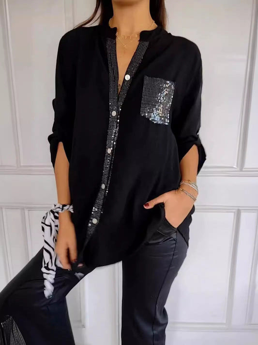 Elaine™ – Glamorous Sequin-Trim Top for Effortless Shine