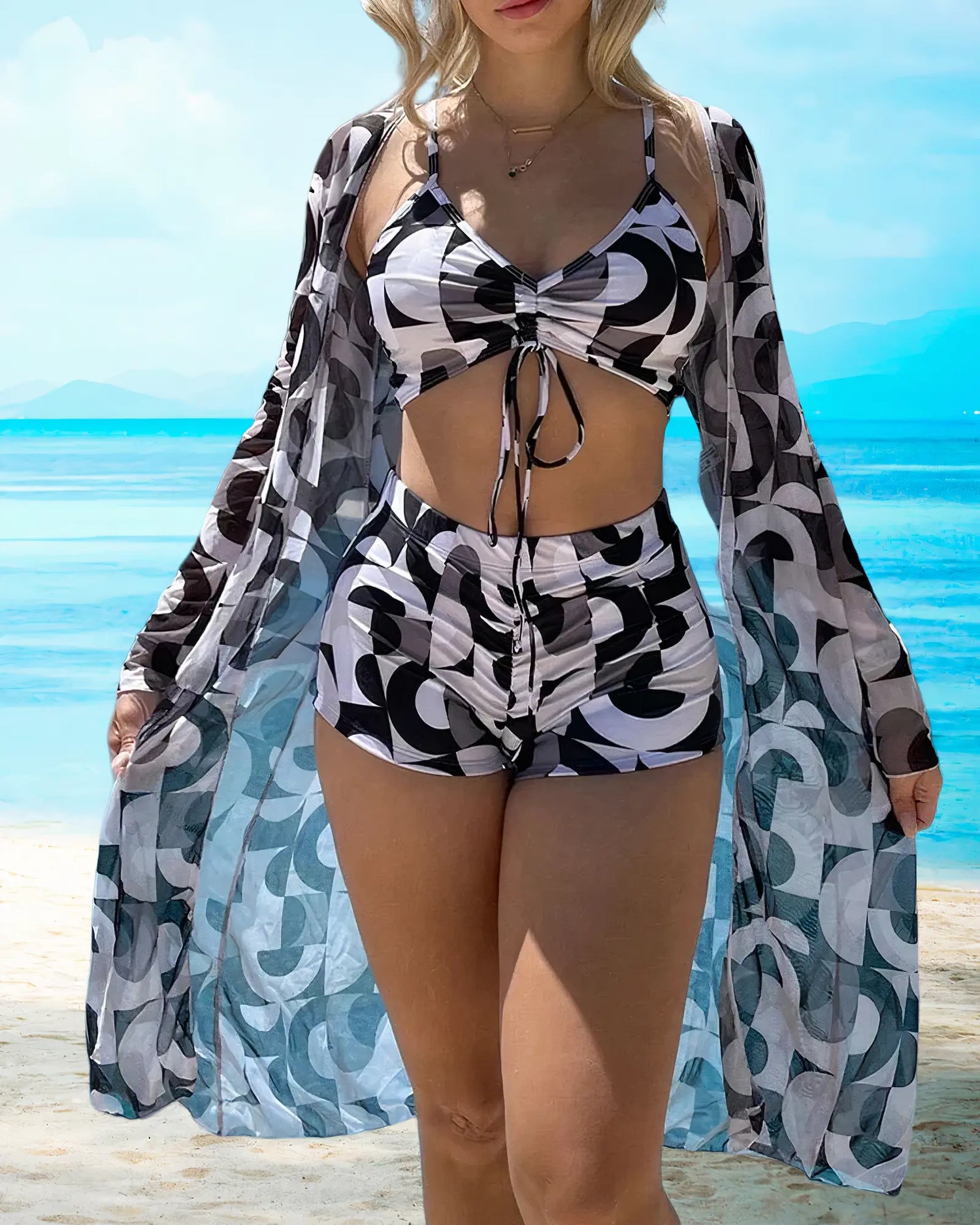 Avery™ - High-Waist Bikini Set with Cover-Up Merlbourne Gallery